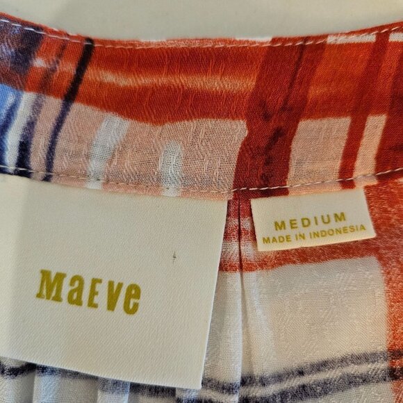Maeve Anthropologie Lila Tiered Tunic Medium Boho Western Plaid  Top Red Blue - Picture 7 of 10
